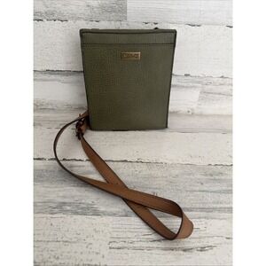 Carlos by Carlos Santana Army Green Crossbody Bag Logo Plaque Pebbled Leather